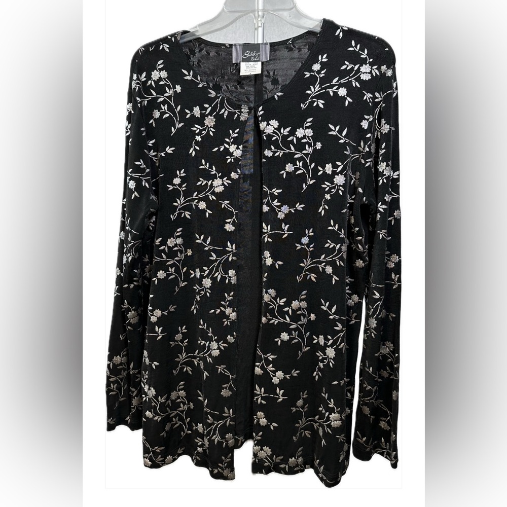 Slinky Women's Cardigan Black with Silver Floral Print